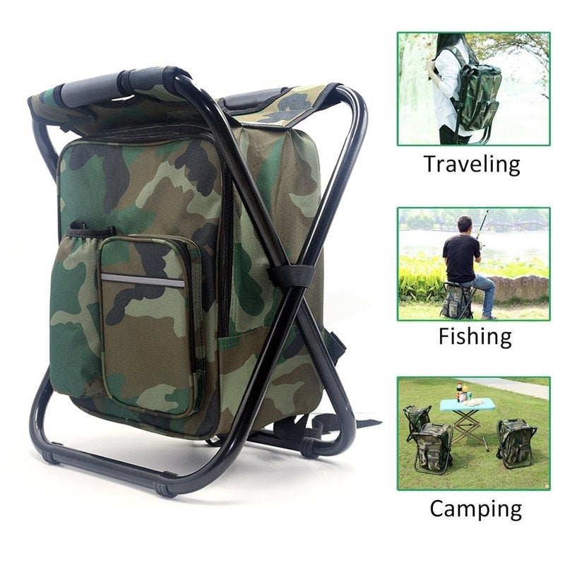 Camping Chair Backpack with Insulated Cooler Bag