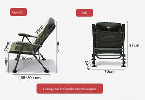 Foldable fishing chair/camp chair adjustable backrest with rod holder and bait cup