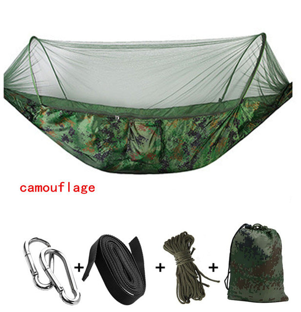 Automatic unfolding ultralight parachute hammock with mosquito net 250X120CM